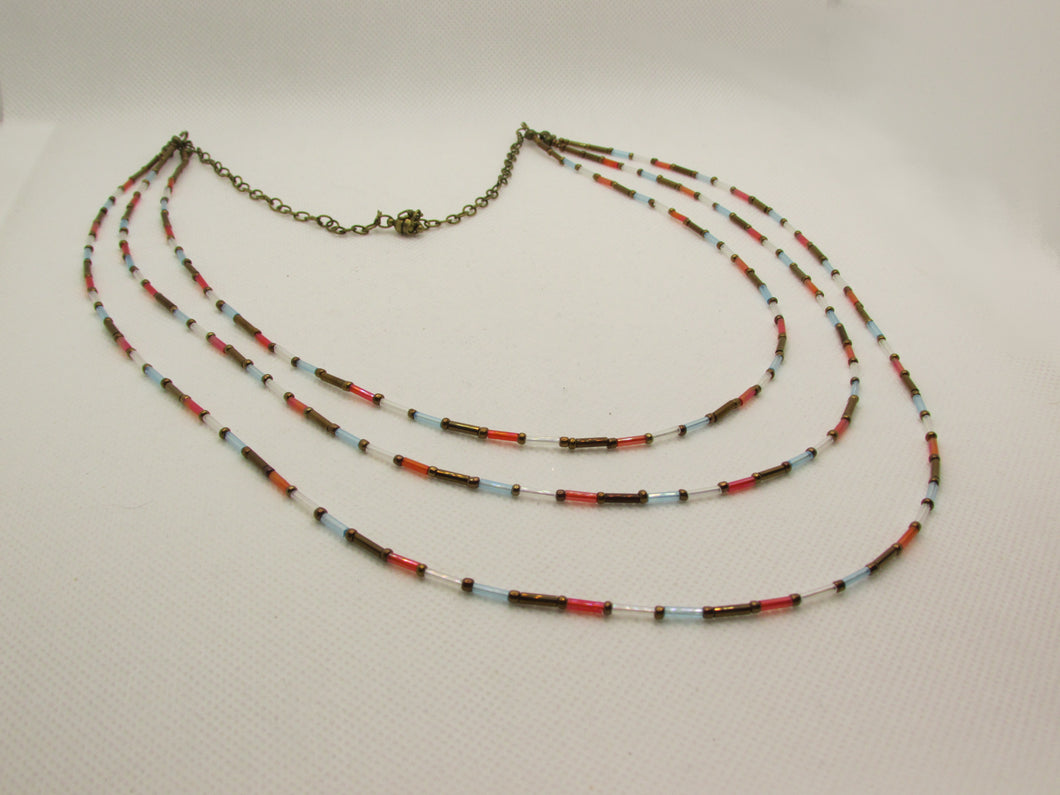 Triple Strand Copper with Red, White and Blue Necklace