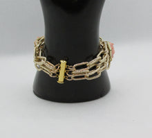 Load image into Gallery viewer, Triple strand chain bracelet with pink stone accents