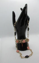 Load image into Gallery viewer, Triple strand chain bracelet with pink stone accents