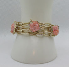 Load image into Gallery viewer, Triple strand chain bracelet with pink stone accents