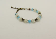 Load image into Gallery viewer, Translucent White and Blue Glass Bead Bracelet with Bronze Accents