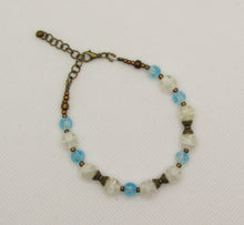 Load image into Gallery viewer, Translucent White and Blue Glass Bead Bracelet with Bronze Accents