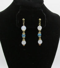 Load image into Gallery viewer, Translucent White and Blue Earrings with Bronze Accents
