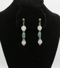 Load image into Gallery viewer, Translucent White and Blue Earrings with Bronze Accents