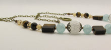 Load image into Gallery viewer, Frosty White, Cloudy Blue and Tiger Eye Necklace with Bronze Accents