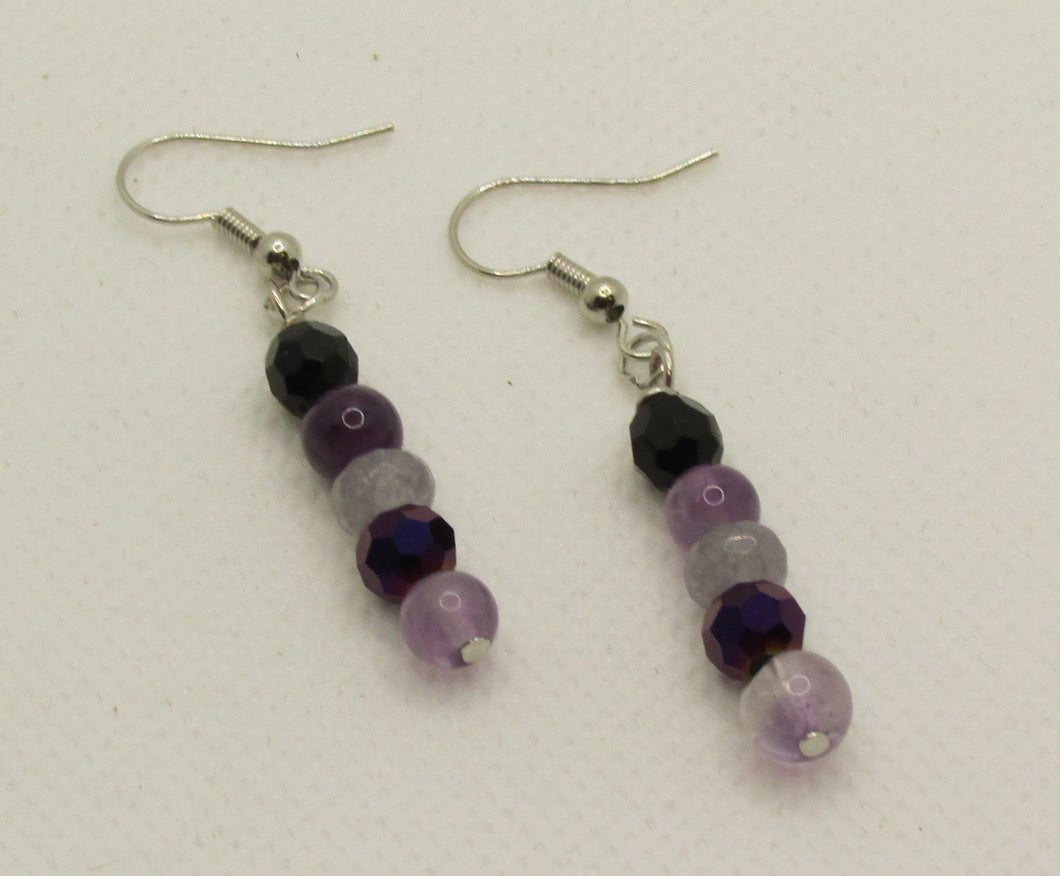 Purple and Smoke Glass Bead Earrings