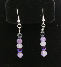 Load image into Gallery viewer, Purple and Smoke Glass Bead Earrings
