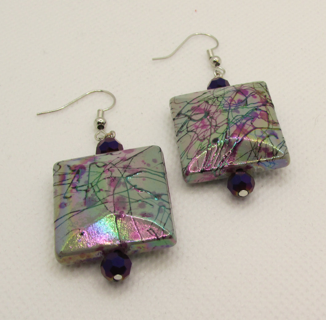 Iridescent Purple and Black Splatter Earrings
