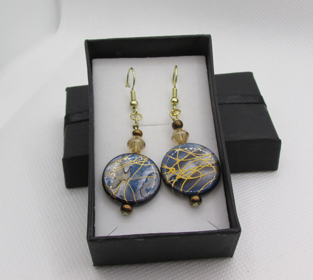 Blue Gold Splatter Earrings