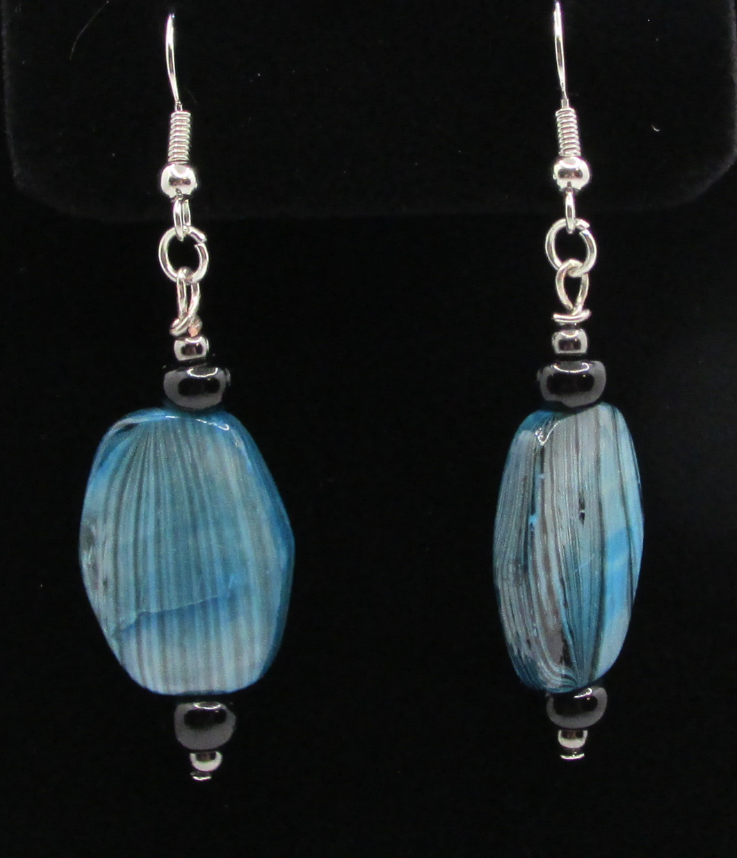 Black Striped Teal Earrings