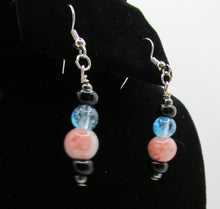 Load image into Gallery viewer, Pink Crackle and Blue Earrings
